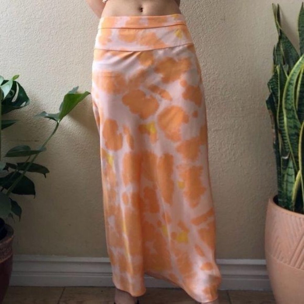 Free People Maxi Skirt in Peach and Yellow Tie-Dye